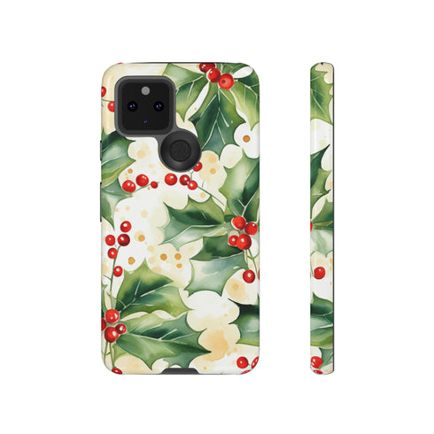 Christmas Holly on a Golden Background - Impact Resistant Phone Case Google Pixel 5 5G Glossy